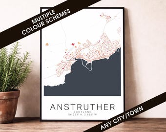 Anstruther Map Print - Scotland City Poster, Minimalist Street Map Wall Art