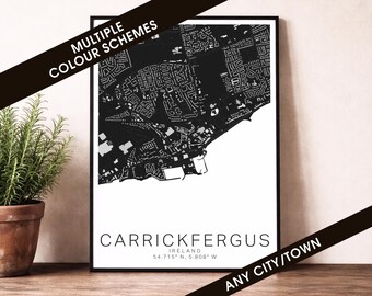 Carrickfergus Map Print - Ireland City Poster, Modern Street Map Wall Art