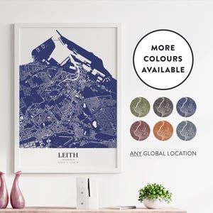 Impression de carte de Leith | Emplacement personnalisé | Personnalisé | Options de couleur | Poster carte d'art mural | Royaume-Uni | Écosse | Décoration d'intérieur | Carte personnalisée d'Édimbourg