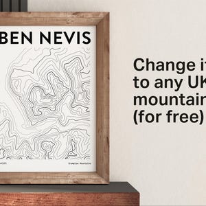 Ben Nevis Contour Map Print: Minimalistische Berge Kunst