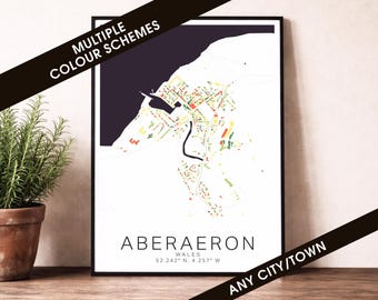 Aberaeron Map Print - Wales City Poster, Minimalist Street Map Wall Art