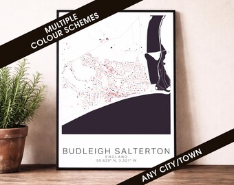 Budleigh Salterton Map Print - England City Poster, Street Map Wall Art
