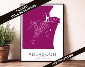 Abersoch Map Print - Wales City Poster, Modern Street Map Wall Art