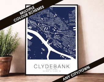 Clydebank Map Print - Scotland City Poster, Street Map Wall Art Decor
