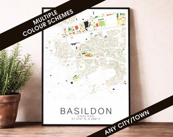 Basildon Map Print - England City Poster, Minimalist Street Map Art