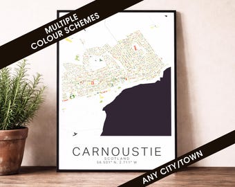 Carnoustie Map Print - Scotland City Poster, Street Map Wall Art