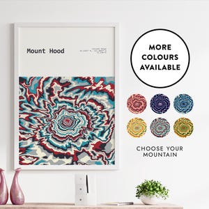 Contourprint op de capuchon | Aangepaste berg | Levendige kleuren | Topografische kunstafdruk | Kaartposter | Oregon | Cascadebereik