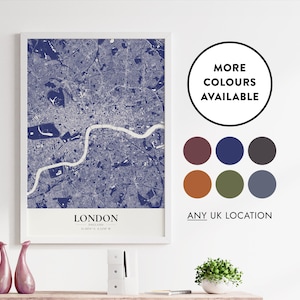 Impresión de mapa de Londres / Opciones de color / Solicitudes de ciudades o pueblos personalizados bienvenidos / Solo Reino Unido / Póster de mapa / Inglaterra / Idea de regalo de decoración del hogar / 25
