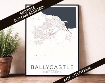 Ballycastle Map Print - Ireland City Poster, Modern Street Map Wall Art