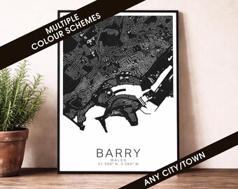 Barry Map Print - Wales City Poster, Modern Street Map Wall Art