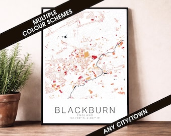 Blackburn Map Print - England City Poster, Minimalist Street Map Wall Art