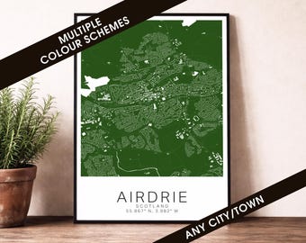 Airdrie Map Print - Scotland City Poster, Minimalist Street Map Art