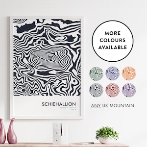 Schiehallion Kontur Print | Wählen Sie Ihre Farben | Custom Mountain Anfragen Willkommen | Wohnkultur Geschenkidee | Landkarte Poster | Vereinigtes Königreich | 59