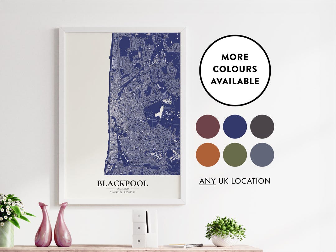 Blackpool Map Print | Colour Options | Custom Town or City Requests ...