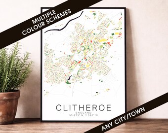 Clitheroe Map Print - England City Poster, Modern Street Map Wall Art