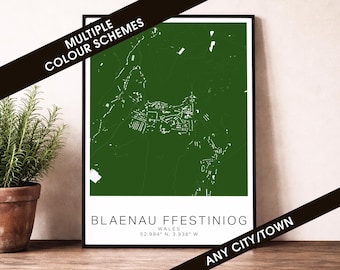 Blaenau Ffestiniog Map Print - Wales City Poster, Street Map Wall Art