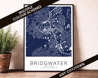 Bridgwater Map Print - England City Poster, Street Map Wall Art Decor
