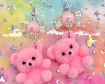 Kawaii Pastel Pink Teddy Bear Earrings