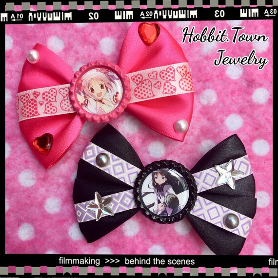 Madoka Magica Homura Magical Girl Anime Hair Bows Etsy