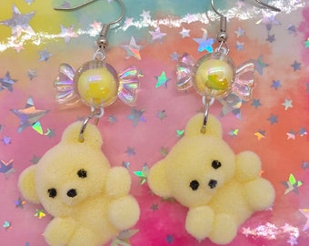 Kawaii Pastel Yellow Teddy Bear Earrings