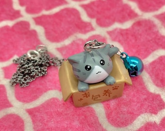 Kawaii Kitty In A Box Bell Necklace