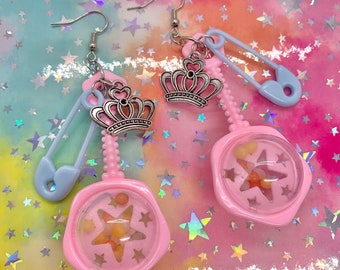 Kawaii Lolita Pink Princess Baby Rattle Earrings