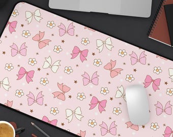 Grazioso tappetino da scrivania con fiocco rosa, grande tappetino per mouse per ufficio o gaming, accessori da scrivania kawaii, regalo per ragazza boss, estetica Corecore per l'ufficio