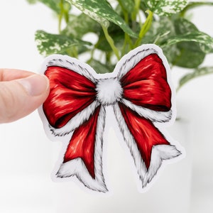 3&quot; Quality Sticker Decal, vinyl die-cut, glossy, Red Santa Bow, Coquette Holiday Sticker, phone, kindle, laptop, tablet, tumbler, crafts