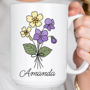 Tazza con fiore di nascita personalizzata, tazza da caffè con nome personalizzato, regalo con fiore del mese di nascita, regalo per lei, mamma, fidanzata, migliore amica, regalo con tazza da caffè carina