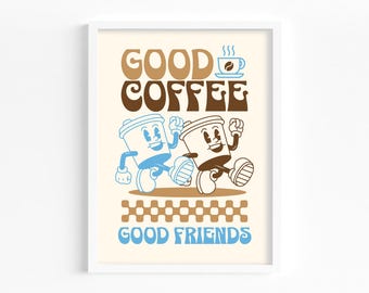 Poster Print, Retro Coffee Poster, Vintage Wall Print, Kitchen Cafe Decoration, Barista Gift, Espresso Lover Wall Art, Coffee Station Art
