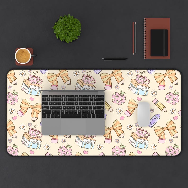 Teacher Desk Mat, Cute Pastel Teacher Office Decor, Large Mouse Pad with Books, Apples & Bows, Teacher Appreciation Gift, Classroom Desk Mat image 10