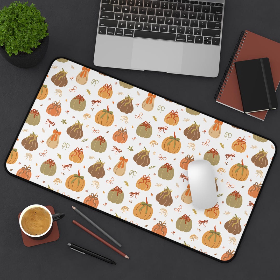 Coquette Pumpkin Desk Mat | Fall Autumn Large Mouse Pad | Cute Bow ...