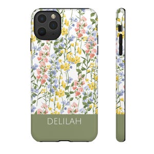 Personalized Wildflower Phone Case, Custom Name Floral Phone Cover, Spring Botanical Name Phone Case, Gift for Her, Add Your Name or Word