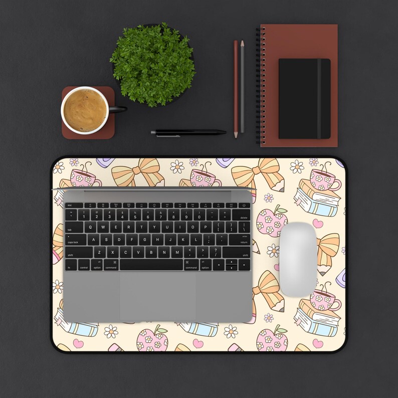Teacher Desk Mat, Cute Pastel Teacher Office Decor, Large Mouse Pad with Books, Apples & Bows, Teacher Appreciation Gift, Classroom Desk Mat image 9