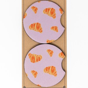 Car Coaster, Neoprene, Cute Croissants, Set of 2 Car Coasters, Cute Car Accessory, Cup Holder Coaster, Ready to Ship Teen Gift