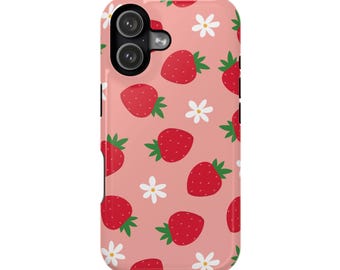Strawberry Daisy Phone Case, Cute Pink Fruit iPhone Cover, MagSafe Compatible