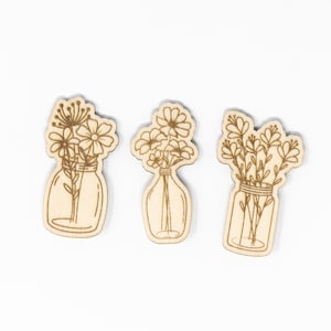 Magnets, A Set of 3 Mason Jars with Spring Flowers, Cute Gift, Fridge, Locker, Magnet Gift, Flower Magnets, Spring Magnet Set, Wood Engraved