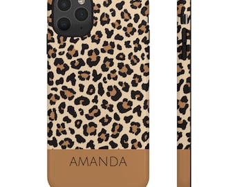 Personalized Leopard Print Phone Case, Custom Name Animal Print Phone Cover, Stylish Protective Case, Gift for Her, Add name or initials