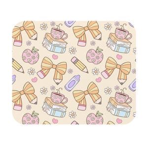 Cute Teacher Mouse Pad, Cute Pastel Teacher Desk Accessory, Books & Apples Mouse Pad, Teacher Appreciation Gift, Classroom desk mat