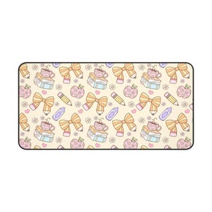 Teacher Desk Mat, Cute Pastel Teacher Office Decor, Large Mouse Pad with Books, Apples & Bows, Teacher Appreciation Gift, Classroom Desk Mat image 6
