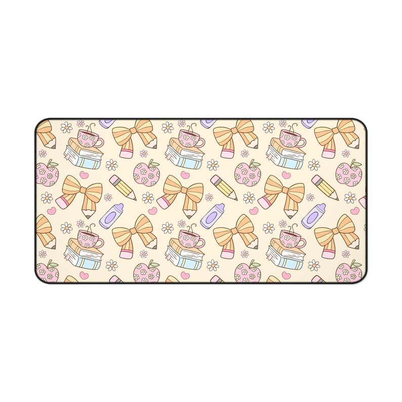 Teacher Desk Mat, Cute Pastel Teacher Office Decor, Large Mouse Pad with Books, Apples & Bows, Teacher Appreciation Gift, Classroom Desk Mat image 6