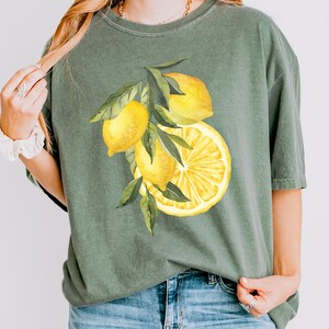 Lemon Watercolor T-Shirt, Summer Tee, Comfort Colors Cotton Top, Citrus Graphic Shirt, Fruit Print Clothing, Summer Fruit Graphic Shirt