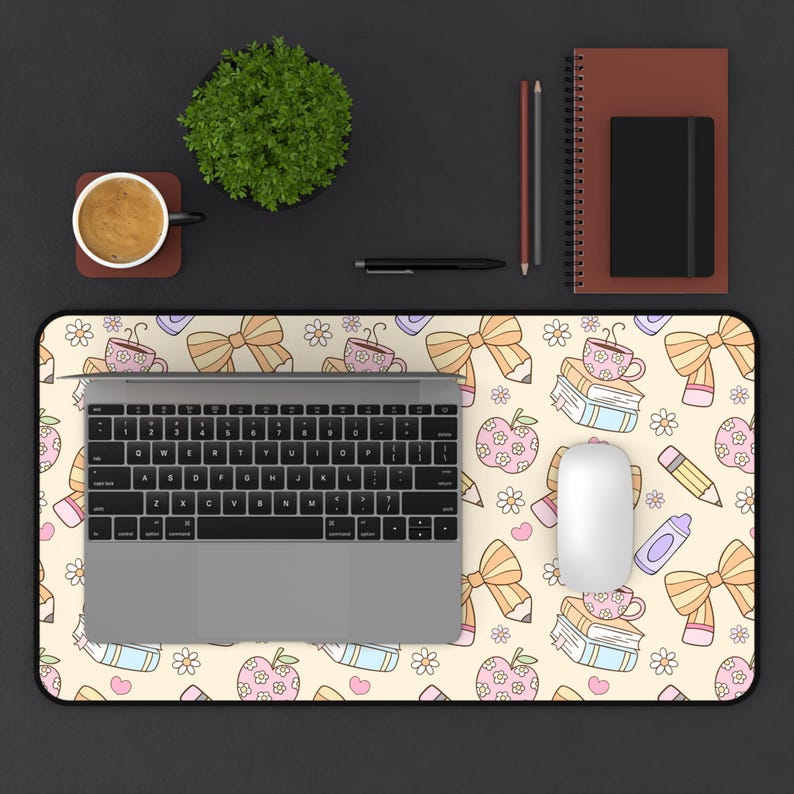 Teacher Desk Mat, Cute Pastel Teacher Office Decor, Large Mouse Pad with Books, Apples & Bows, Teacher Appreciation Gift, Classroom Desk Mat image 8