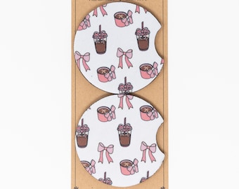 Coquette Car Coasters: Neoprene Coffee & Bows, Set of 2