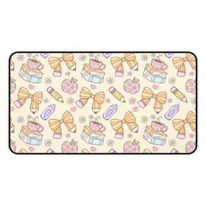 Teacher Desk Mat, Cute Pastel Teacher Office Decor, Large Mouse Pad with Books, Apples & Bows, Teacher Appreciation Gift, Classroom Desk Mat image 5