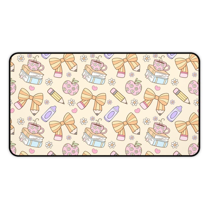 Teacher Desk Mat, Cute Pastel Teacher Office Decor, Large Mouse Pad with Books, Apples & Bows, Teacher Appreciation Gift, Classroom Desk Mat image 5