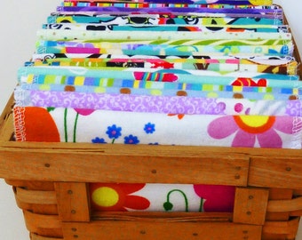 Cloth Wipes 30-40 Girls Double Layer Baby Diaper Wipes - Soft Thick Flannel Family Cloth - Mixed Prints - Reusable, Eco Friendly 100% Cotton