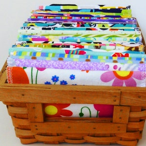 Cloth Wipes 30-40 Girls Double Layer Baby Diaper Wipes - Soft Thick Flannel Family Cloth - Mixed Prints - Reusable, Eco Friendly 100% Cotton