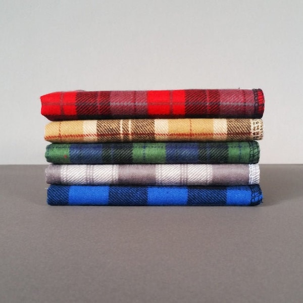 Mens Handkerchief Set Plaid Hanks -Square Flannel Hankies -Reusable Tissue Plaid Hankerchief Handmade Gift for Dad