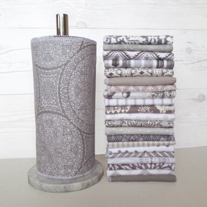 Paperless Paper Towels Grey Natural Zero Waste Kitchen Decor 10 or 12 Eco Friendly Washable Papertowel Replacement Sustainable Reusable